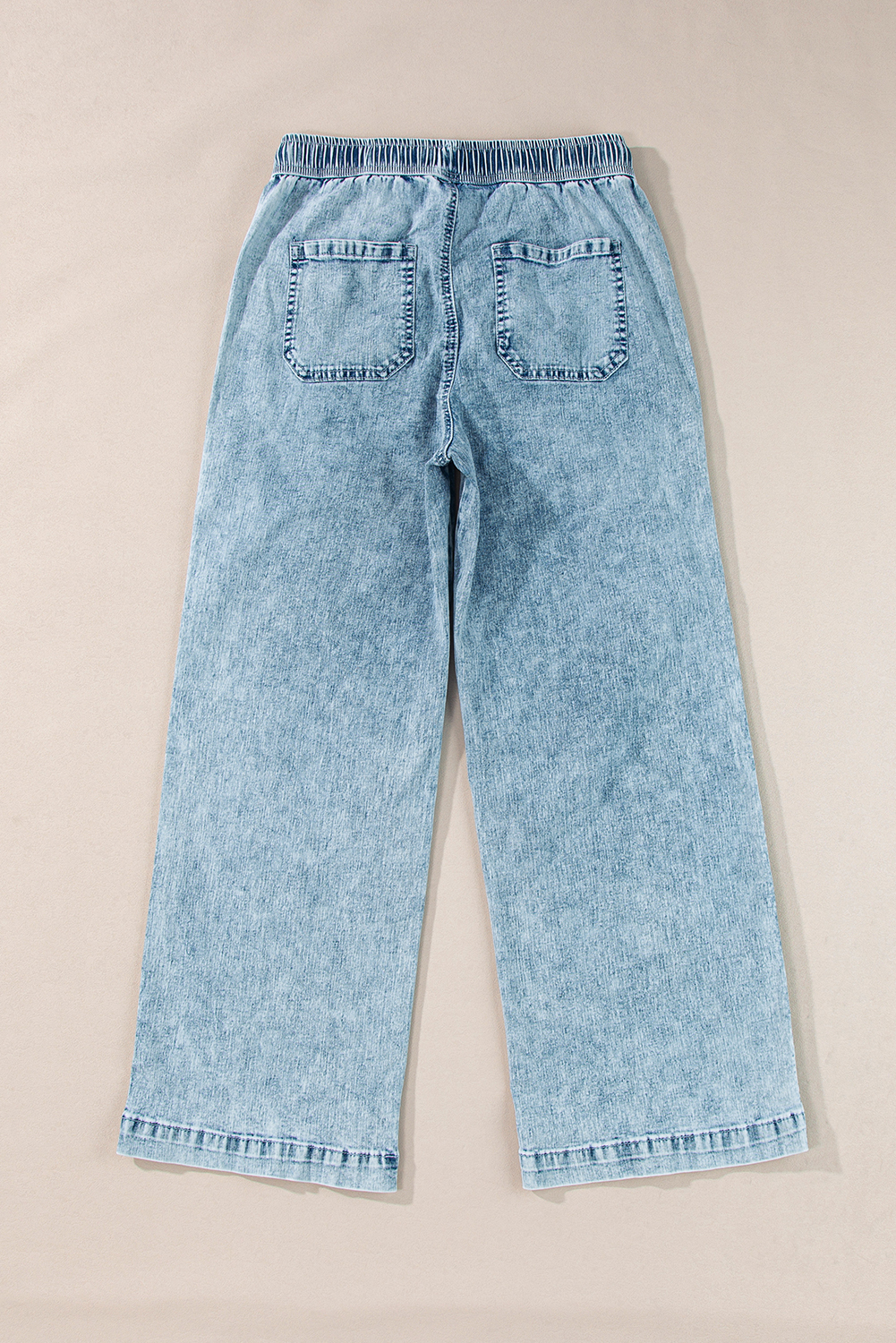 Myosotis Mineral Wash Drawstring Elastic Waistband Loose Straight Denim Pants - loveforevers