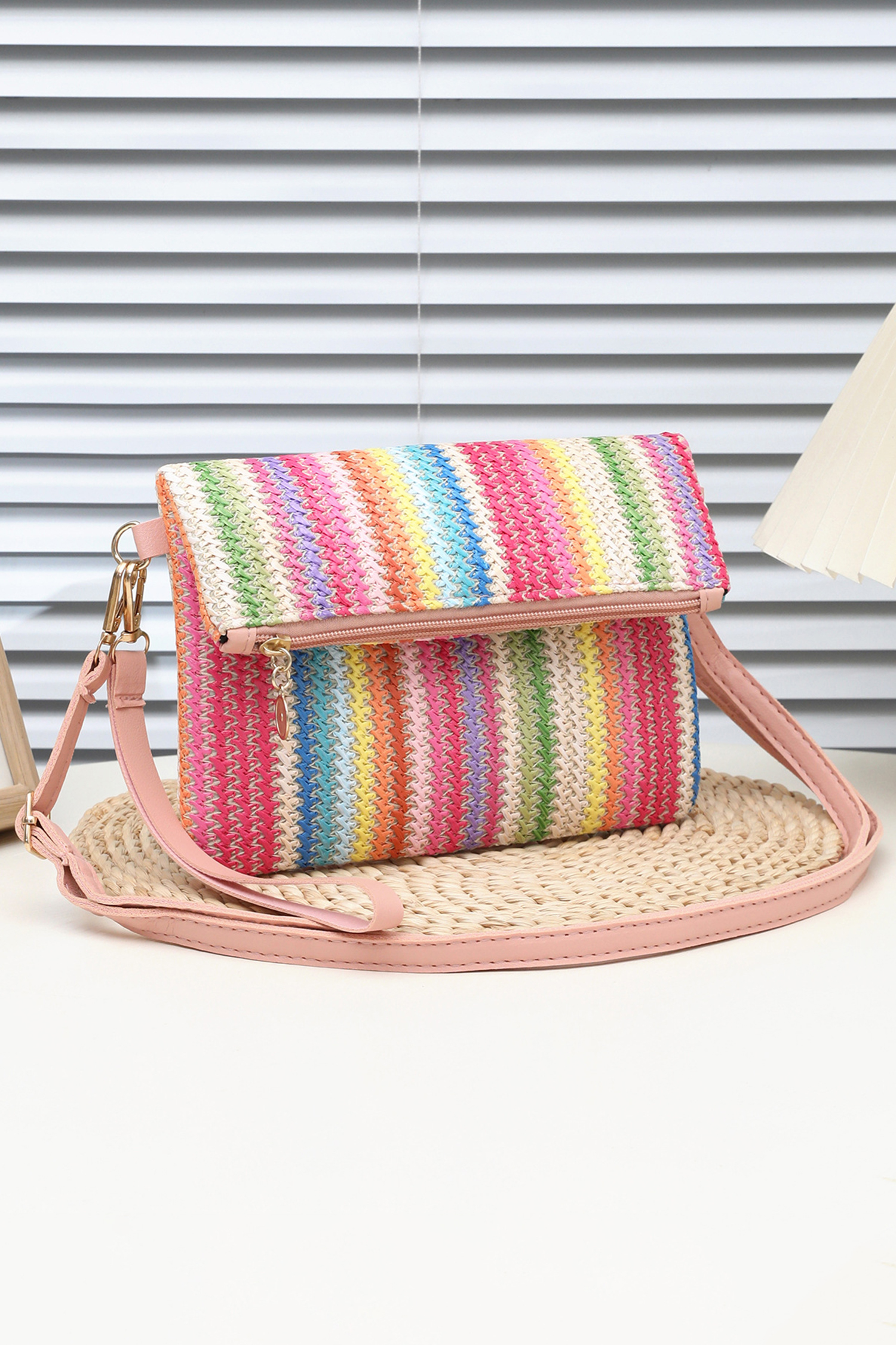White Daisy Flower Straw Woven Zip Folded Magnetic Button Shoulder Bag - loveforevers