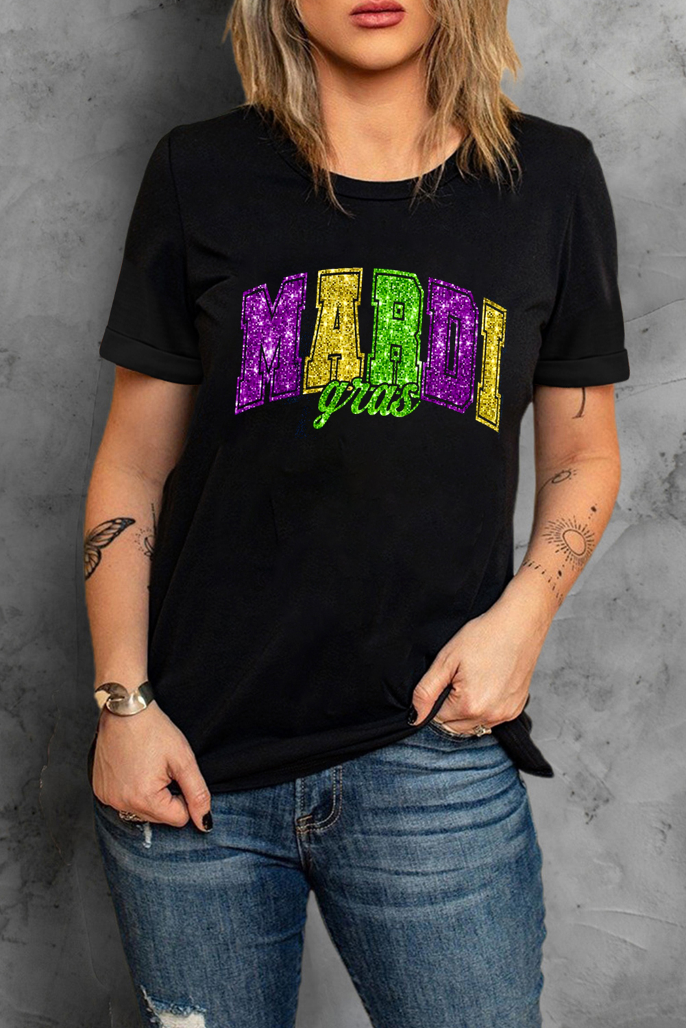 Black Mardi Gras Heat Transfer Graphic Holiday Tee - loveforevers