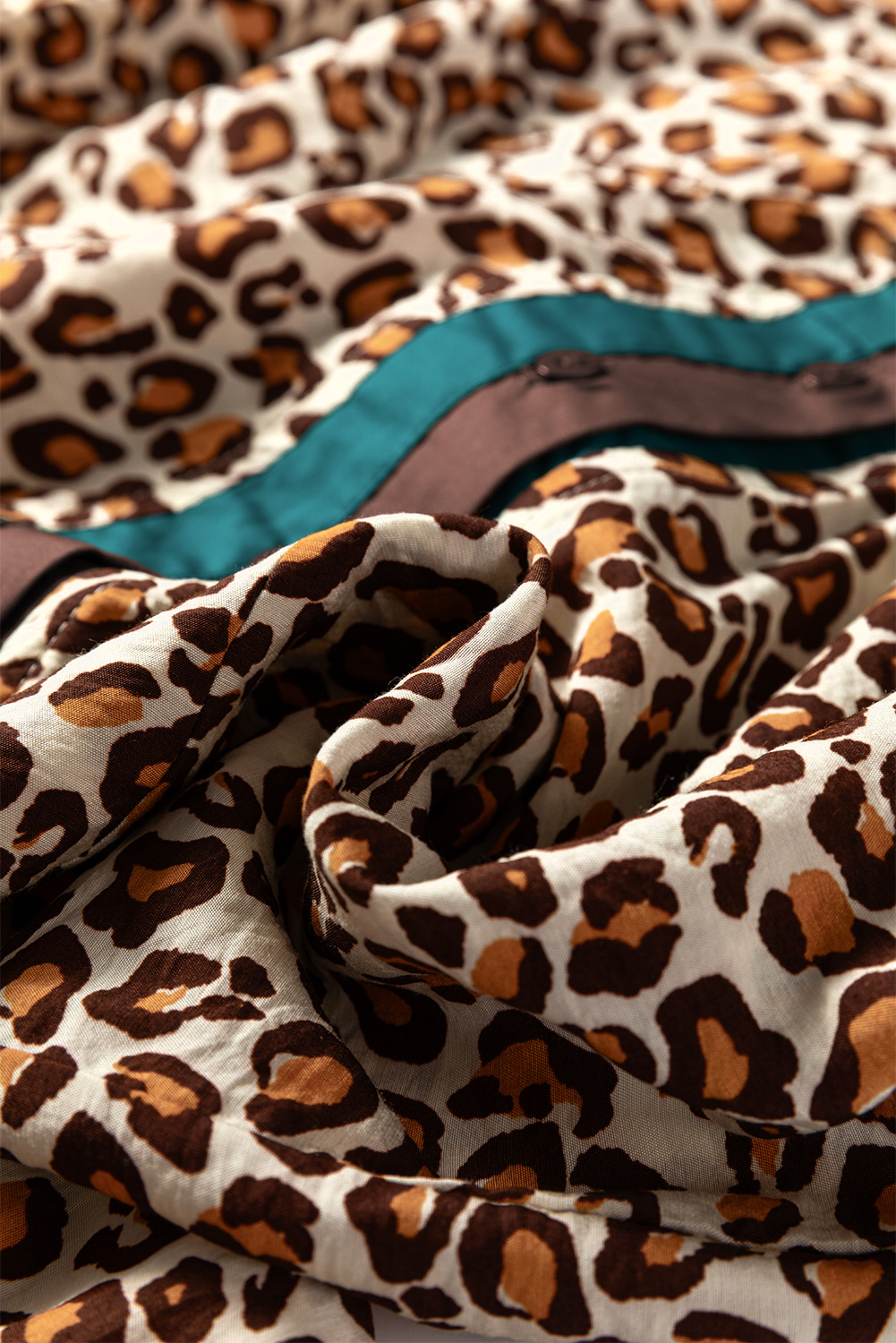 Brown Leopard Print Contrast Frilled Trim Button Down V Neck Shirt - loveforevers