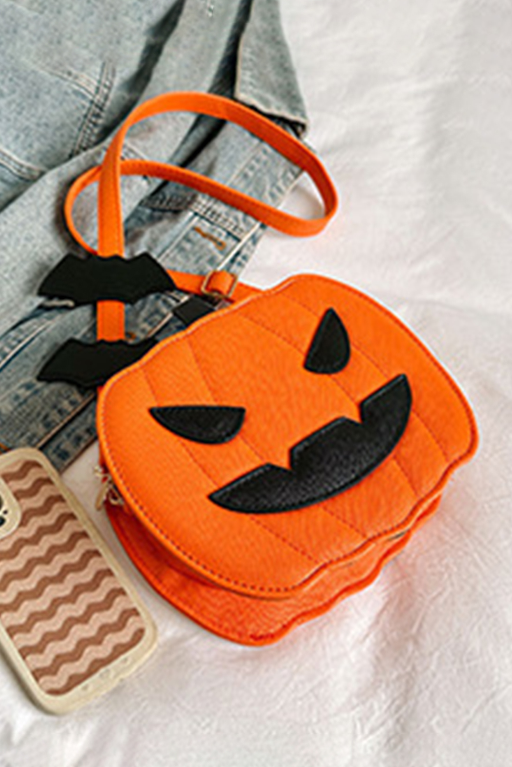 Carrot Devilish Halloween Pumpkin PU Leather Stitched Shoulder Bag - loveforevers
