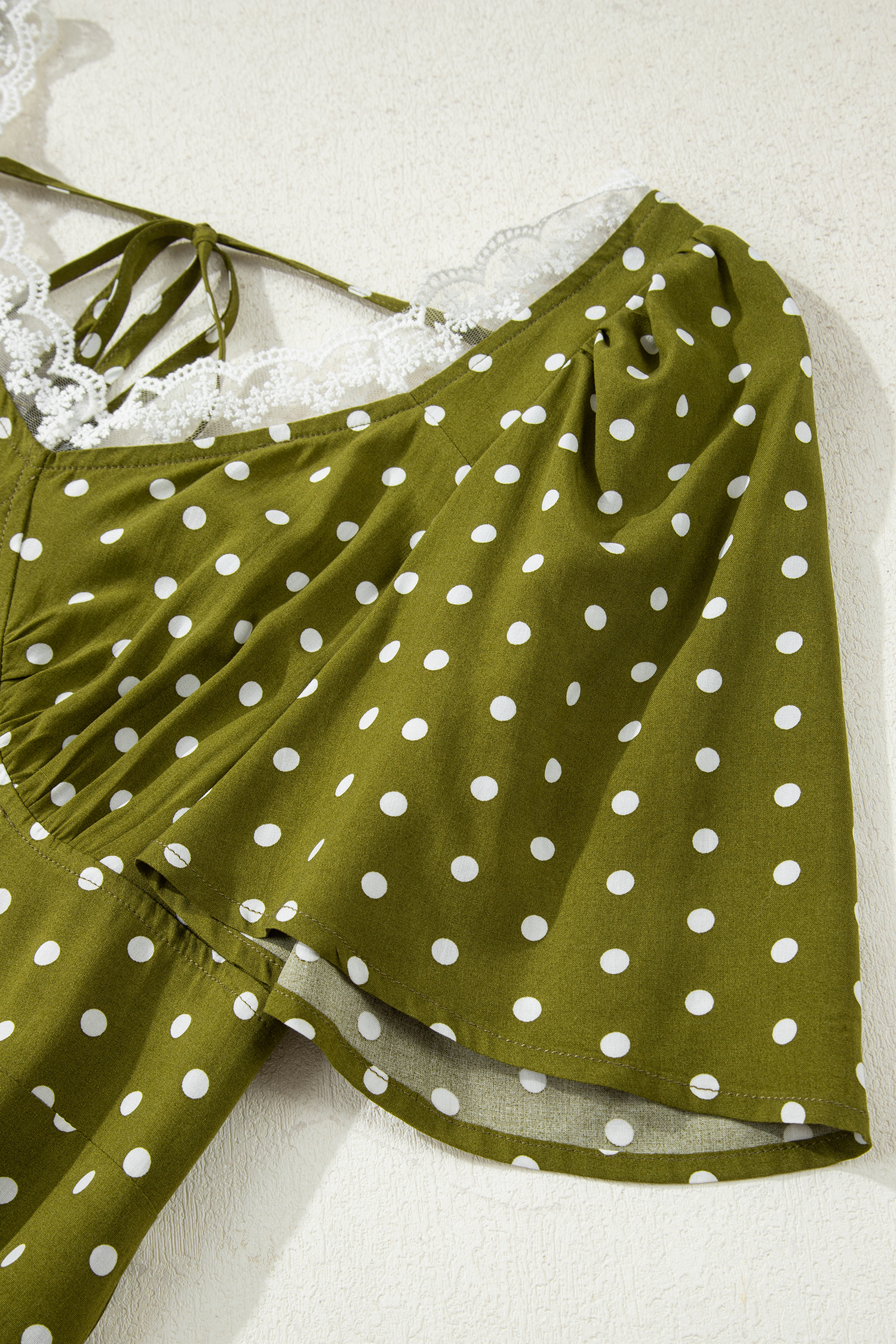 Green Polka Dot Print Lacy Neckline Smocked High Waist Maxi Dress - loveforevers