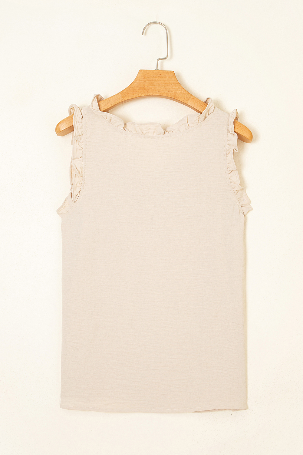 Parchment Textured Frilly Trim V Neck Sleeveless Top - loveforevers