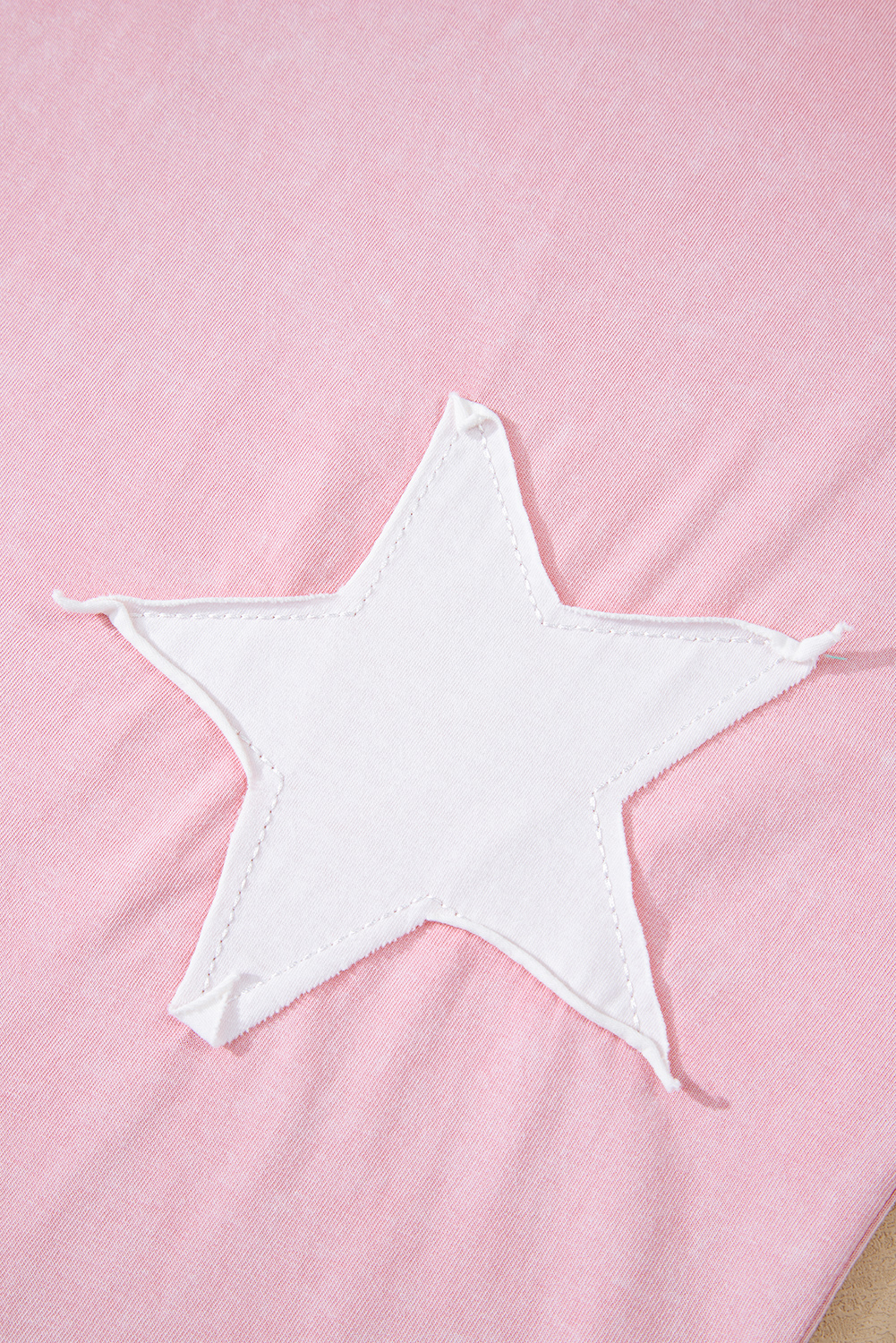 Light Pink Acid Wash Star Patched Rolled Trim Pants Set - loveforevers