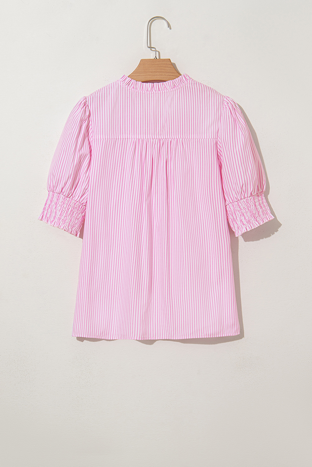 Gray Stripe Shirred Detail V Neck Puff Half Sleeve V Neck Blouse - loveforevers