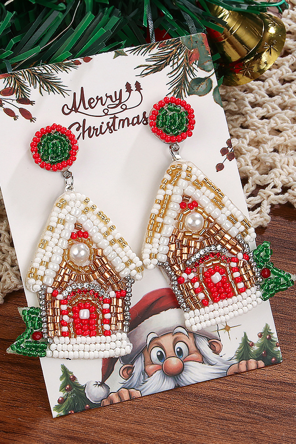 White Christmas Style House Beaded Stud Dangle Earrings - loveforevers