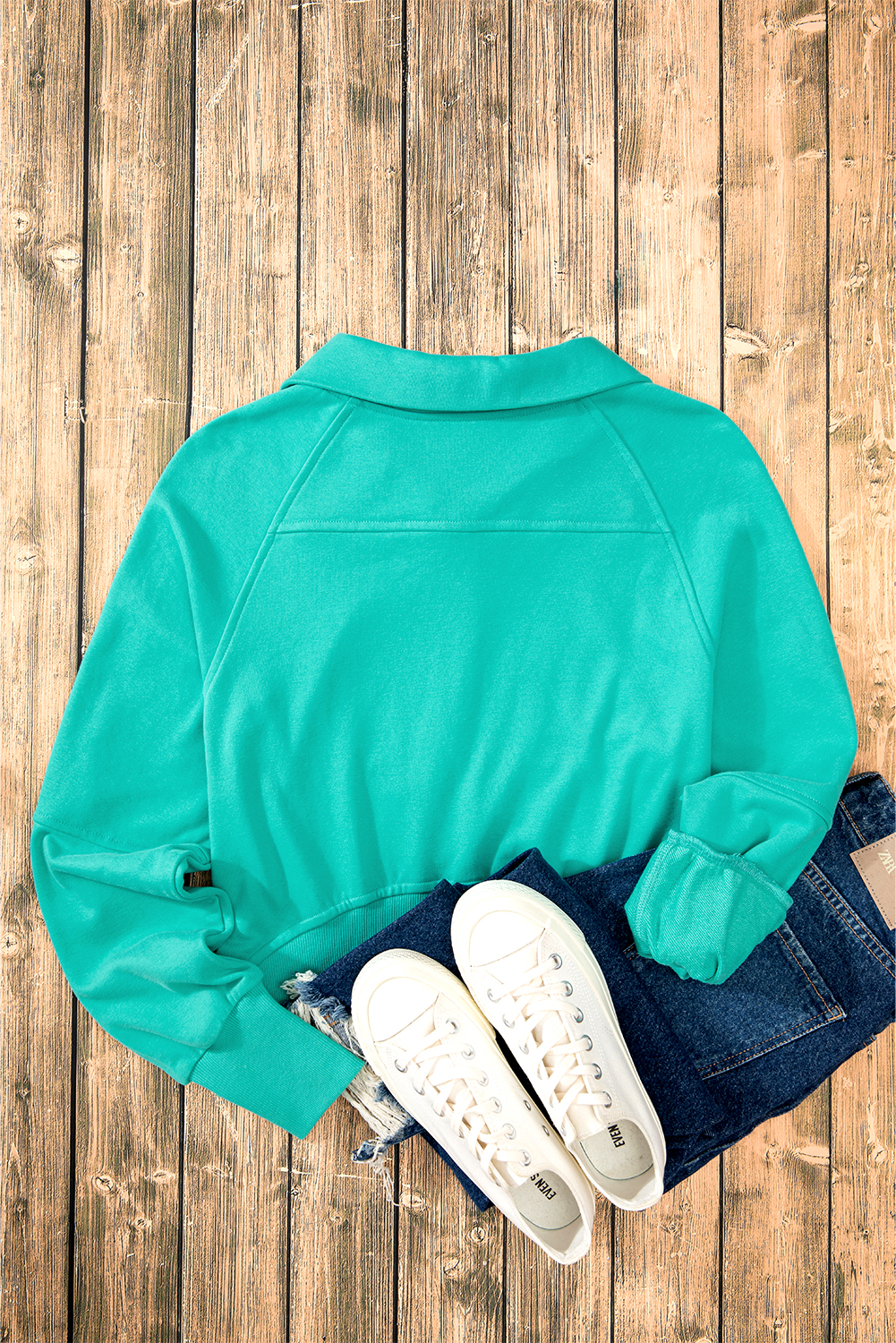 Aruba Blue Quarter Zip Stand Neck Kangaroo Pocket Sweatshirt - loveforevers
