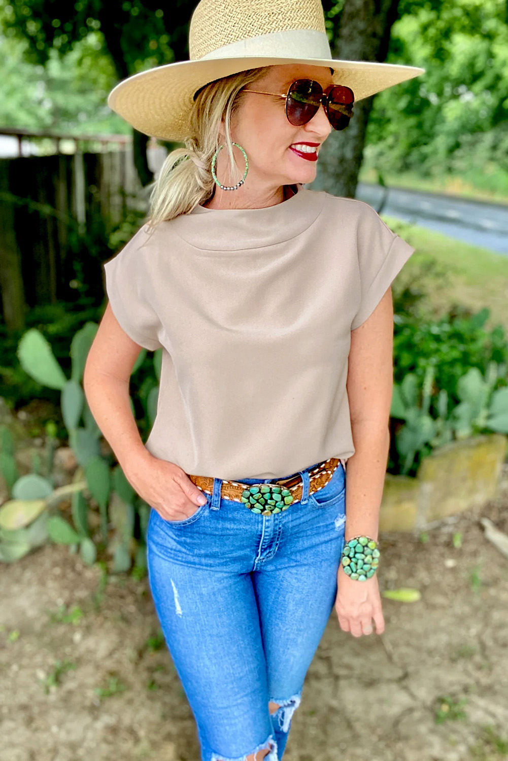 Oatmeal Plain Crew Neck Loose Fit Casual Top - loveforevers