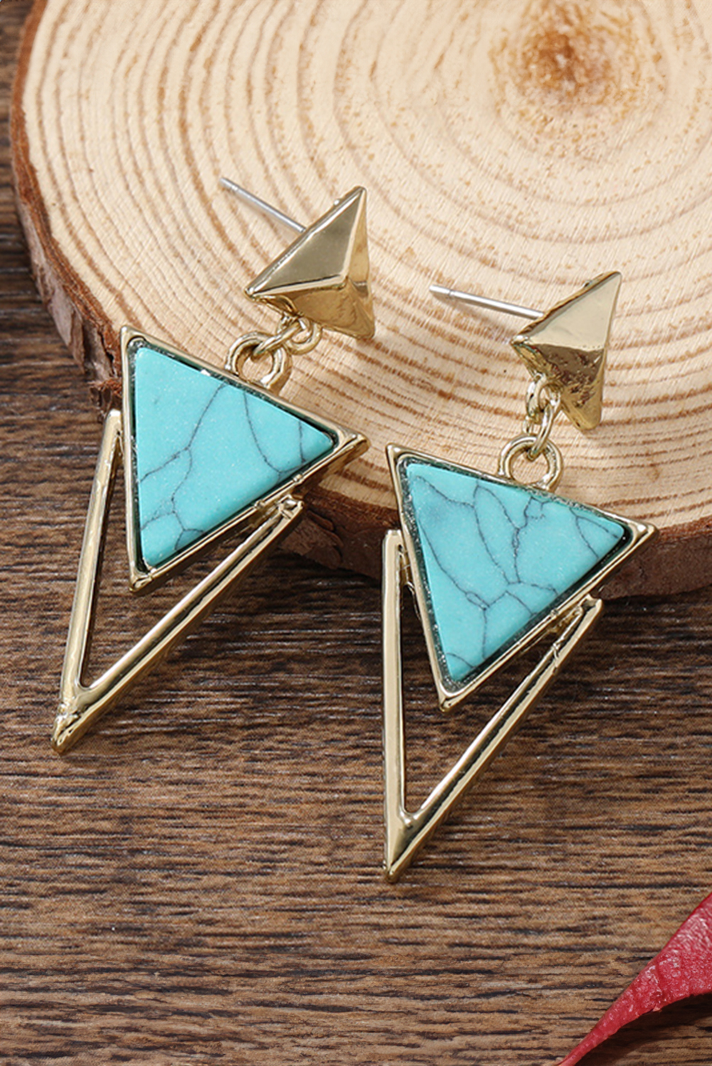 Three Triangles Turquoise Decor Stud Dangle Earrings - loveforevers