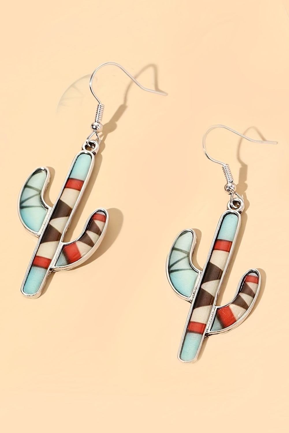 Light Blue Western Cactus Alloy Dangle Earrings - loveforevers