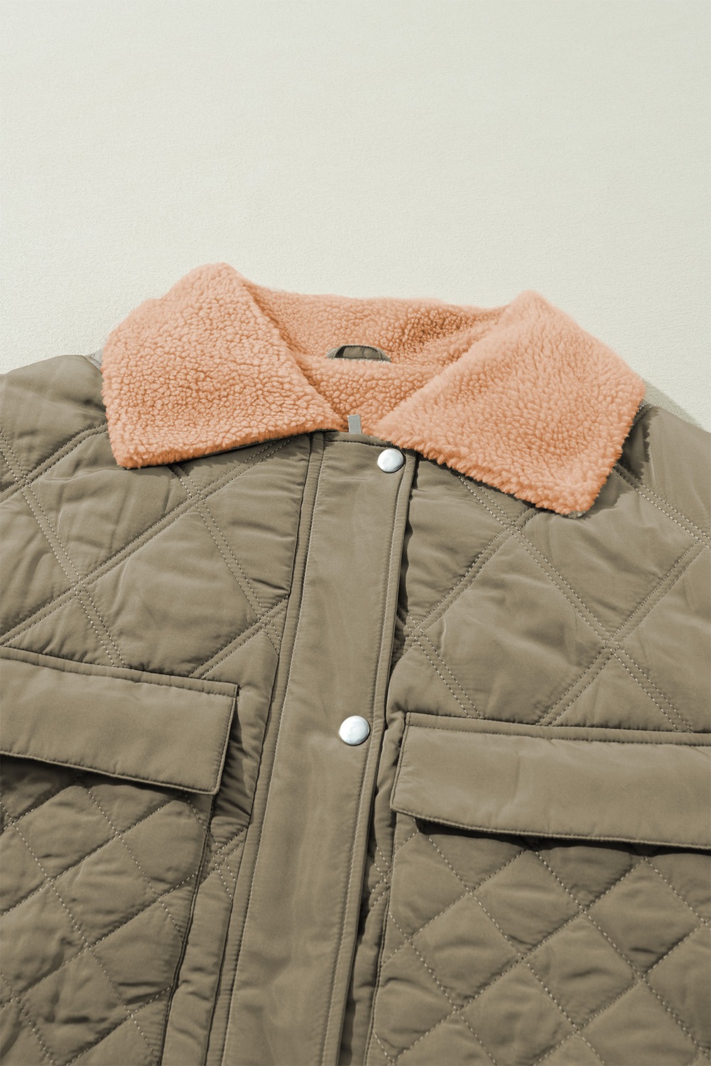 Jungle Green Teddy Collar Flap Pockets Quilted Puffer Jacket - loveforevers