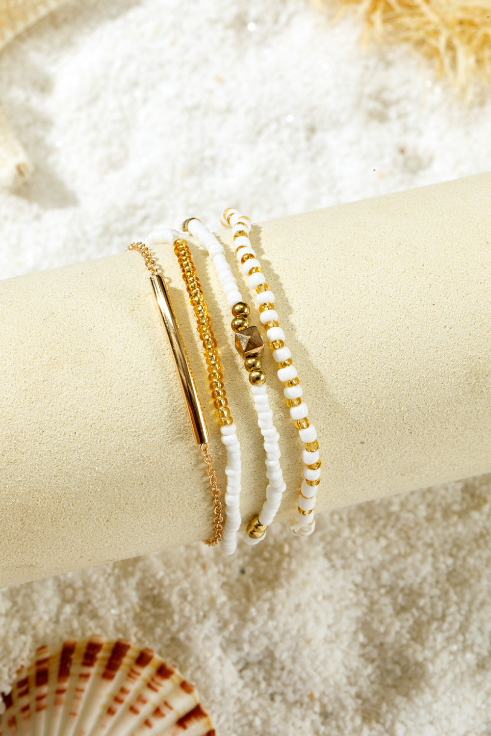 Gold Tiny Beaded Multi Layer Bracelet Set - loveforevers