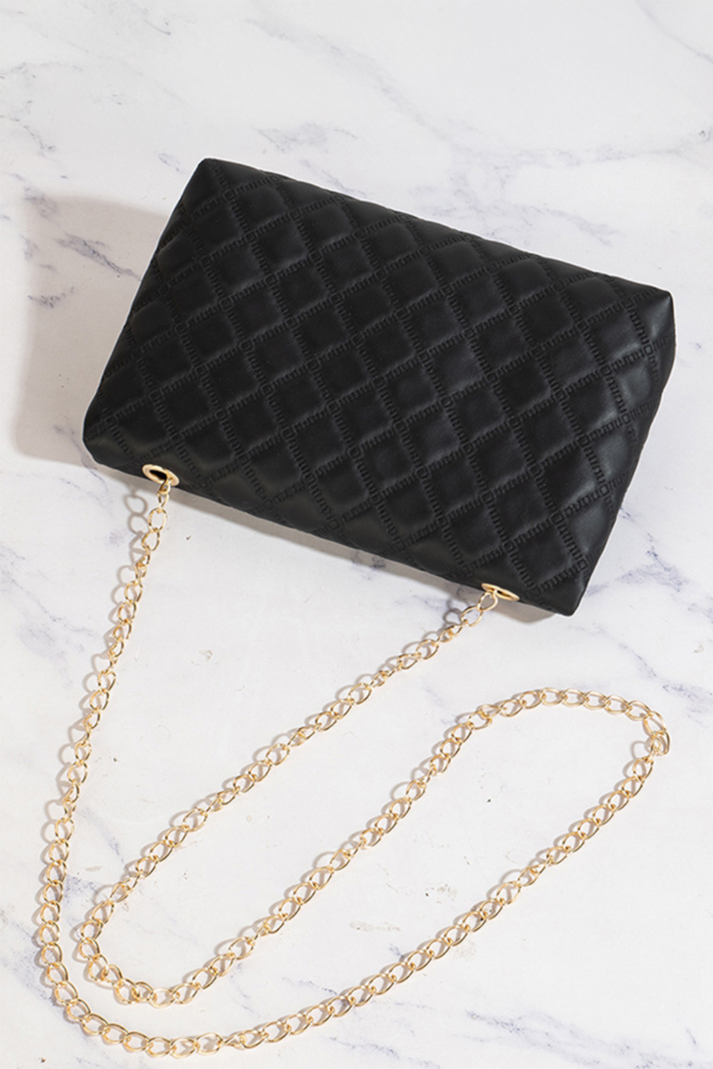 Black Textured PU Leather Gold Chain Buckle Single Shoulder Bag - loveforevers