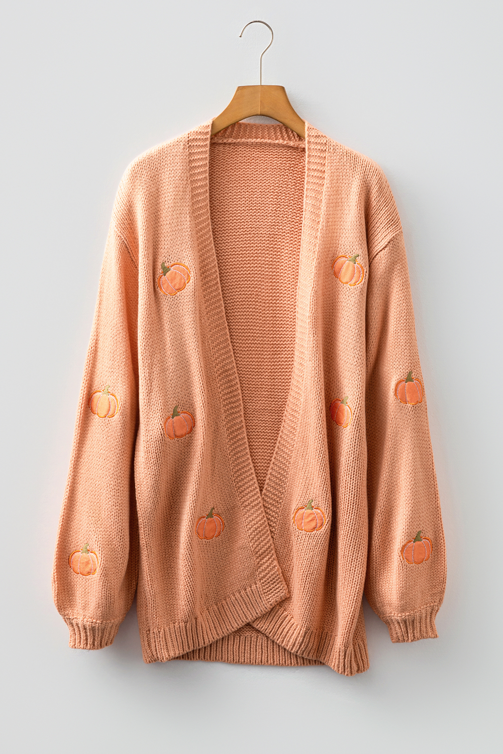 Light Pink Christmas Tree Print Open Front Drop Shoulder Midi Cardigan - loveforevers