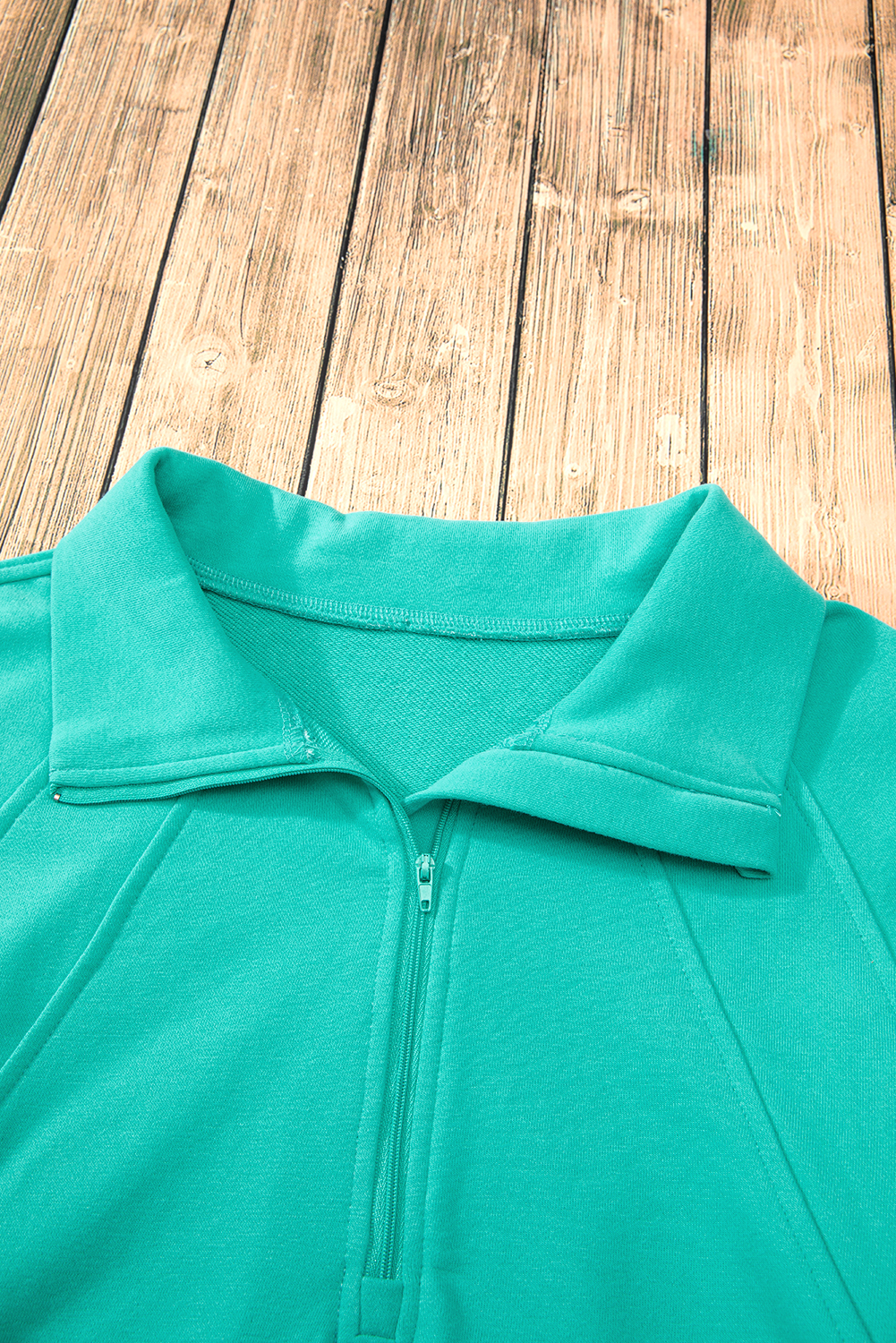 Aruba Blue Quarter Zip Stand Neck Kangaroo Pocket Sweatshirt - loveforevers