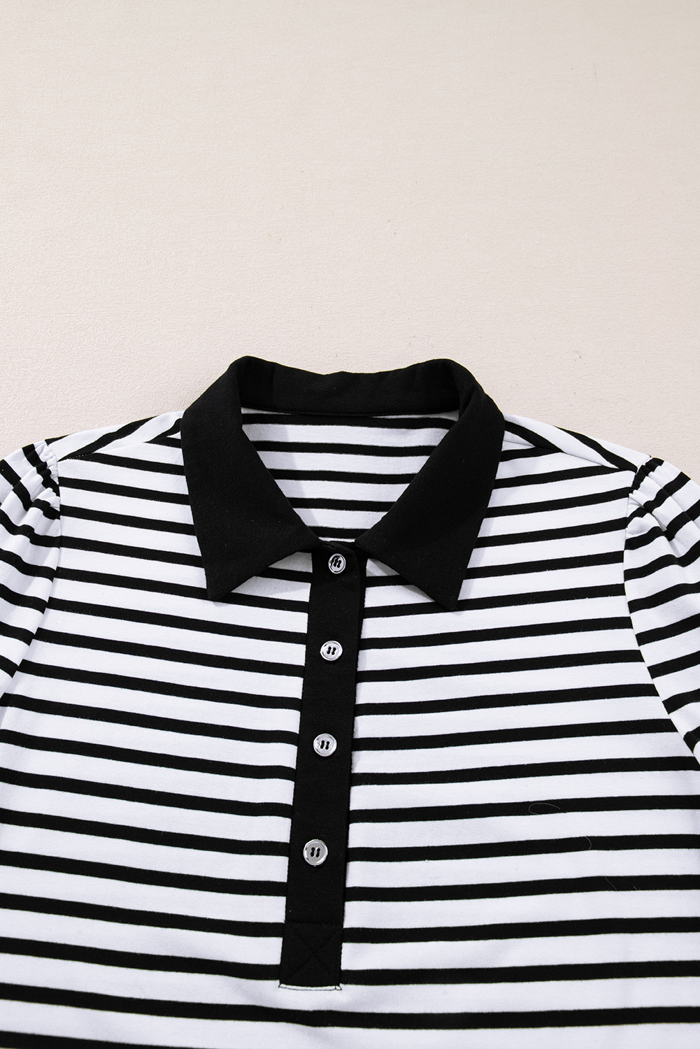White Stripe Buttoned Front Collared Long Sleeve T Shirt Dress with Pockets - loveforevers