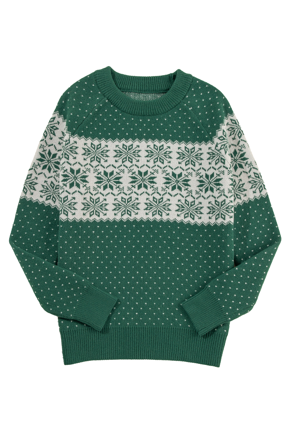 Green Christmas Snowflake Dotted Print Round Neck Sweater - loveforevers