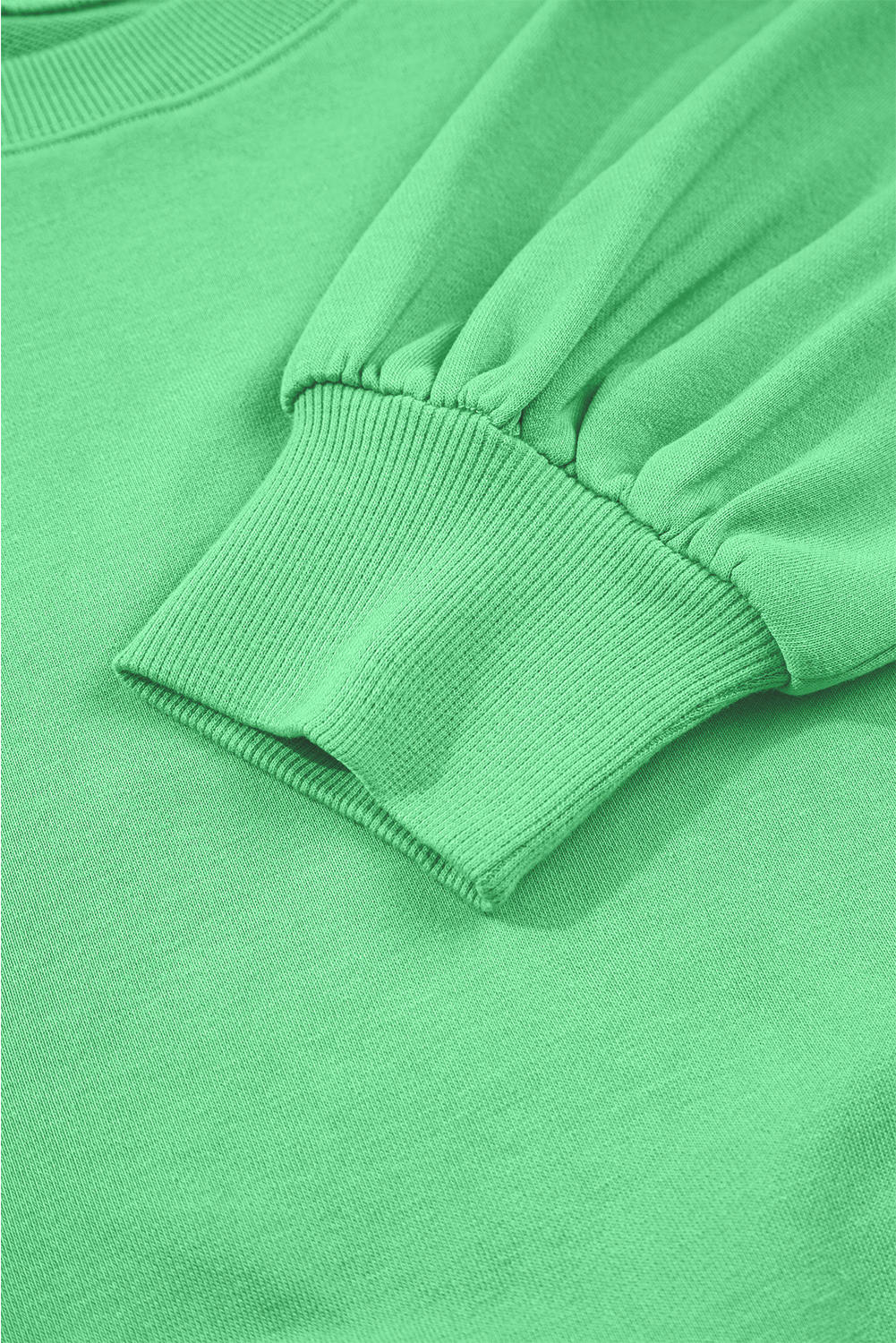 Bright Green Drop Shoulder Puff Sleeve Crop Pullover Drawstring Wide Leg Pants Set - loveforevers