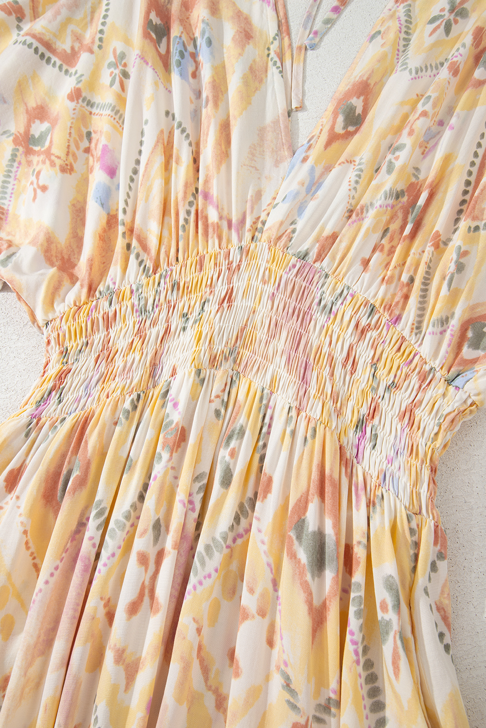 Multicolour Geometric Print Half Sleeve Shirred High Waist Maxi Dress - loveforevers