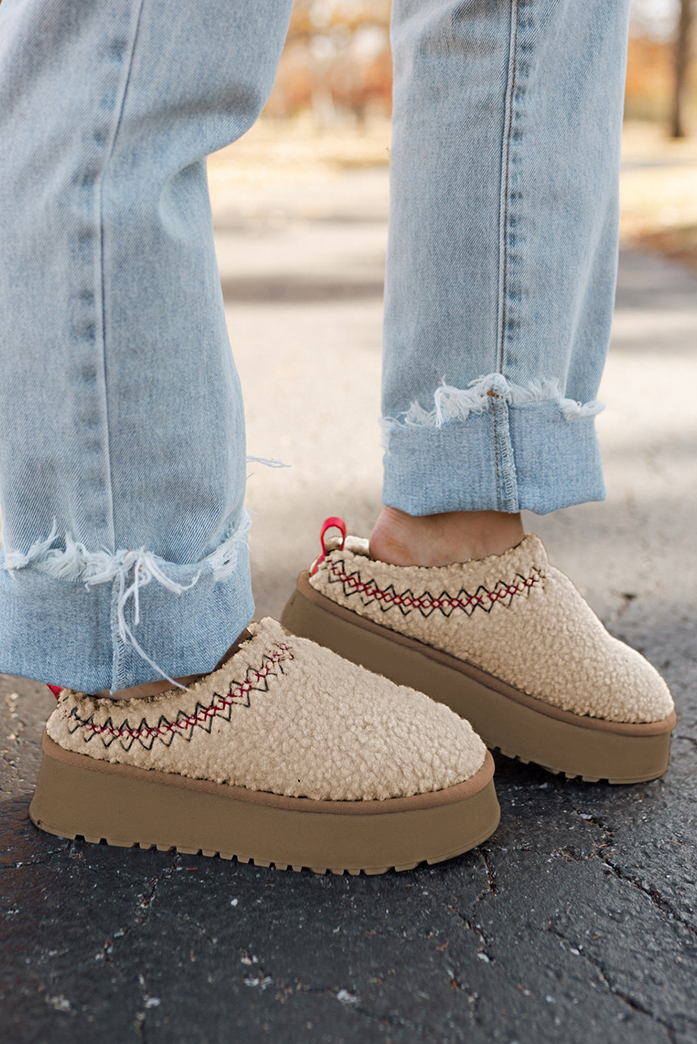 Oatmeal Embroidered Sherpa Plush Thick Sole Snow Boots - loveforevers