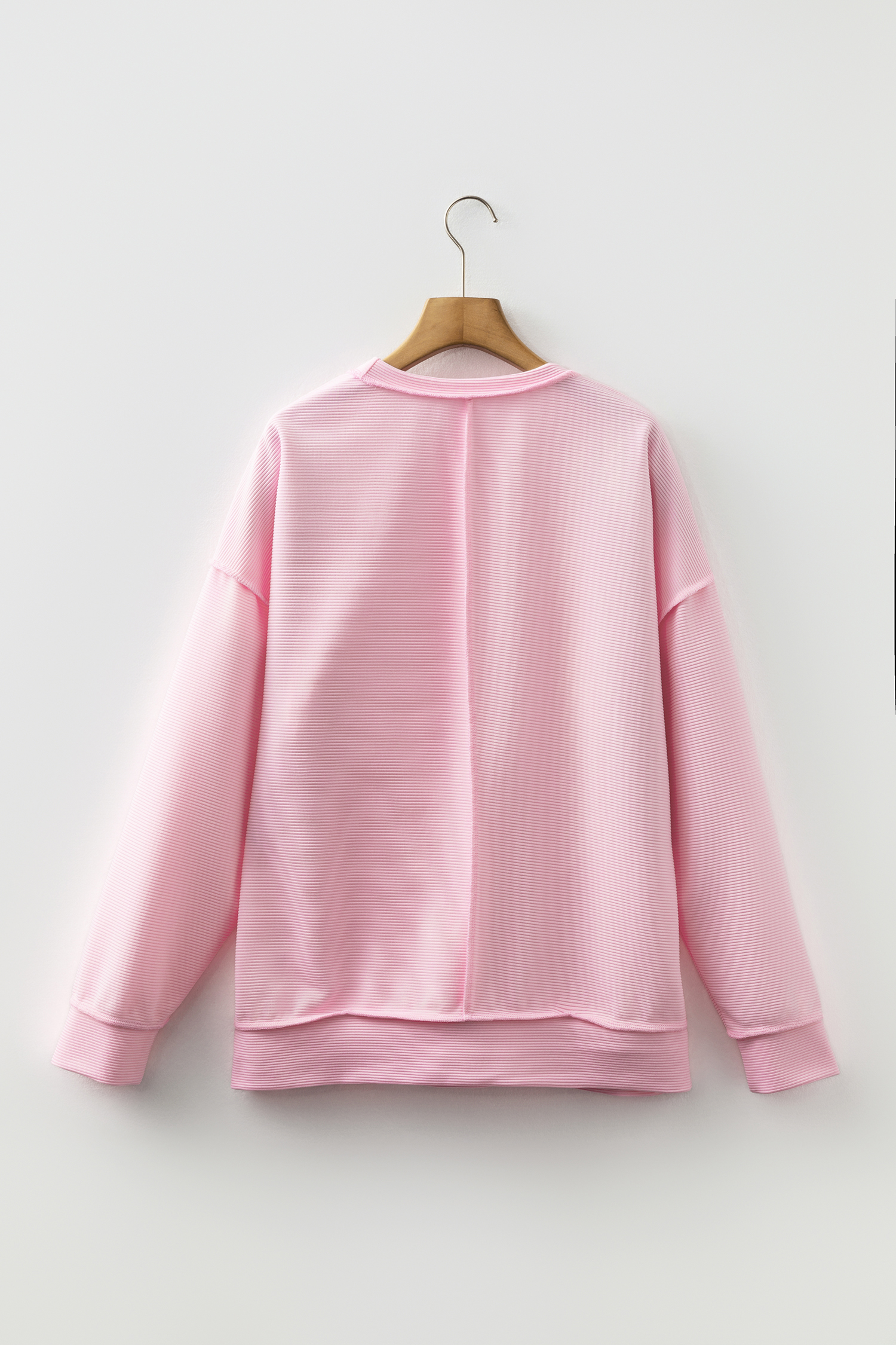 Pink Exposed Seam Ribbed Texture Sequin Love Cake Bow Graphic Long Sleeve Top - loveforevers