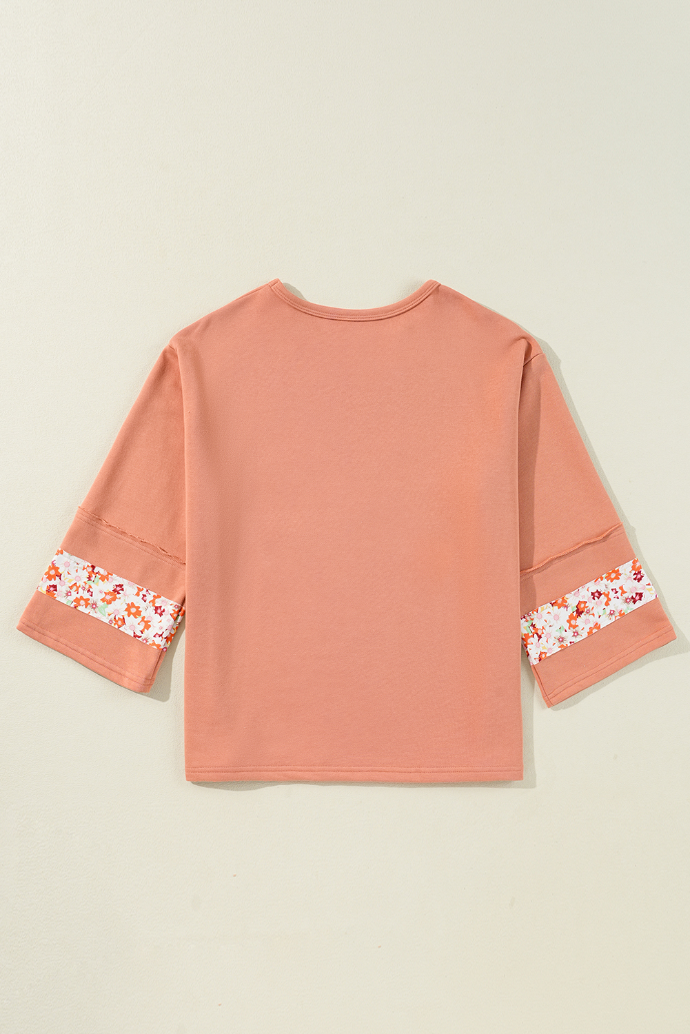 Beige Flower Patch Graphic Exposed Seam Wide Sleeve Top - loveforevers