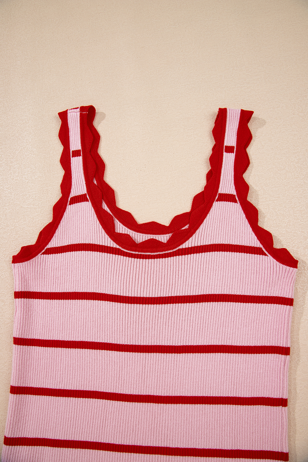Bright Green Striped Scalloped Edge U Neck Sleeveless Sweater Vest - loveforevers