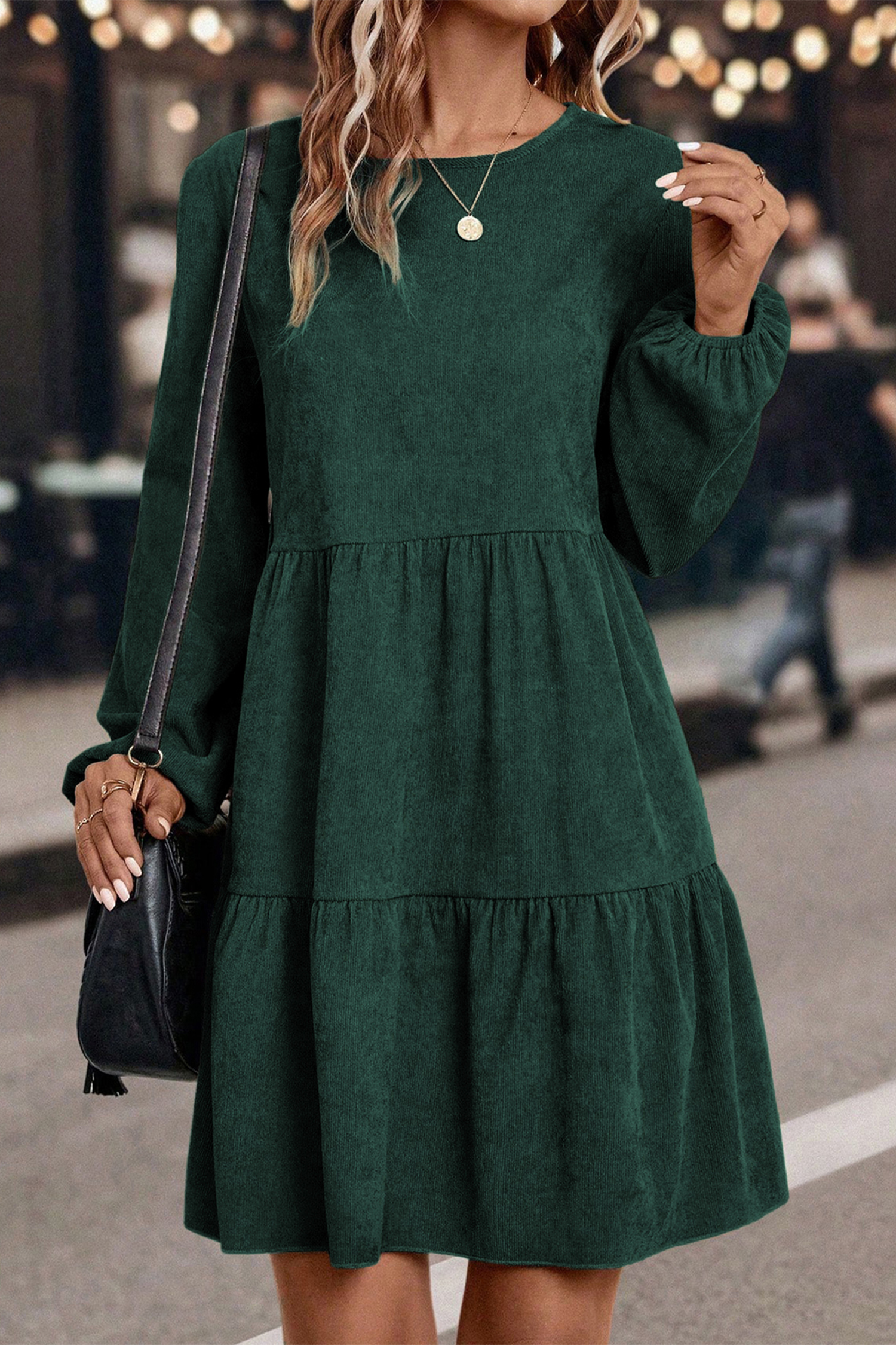 Black Lantern Sleeve Tiered Mini Dress - loveforevers