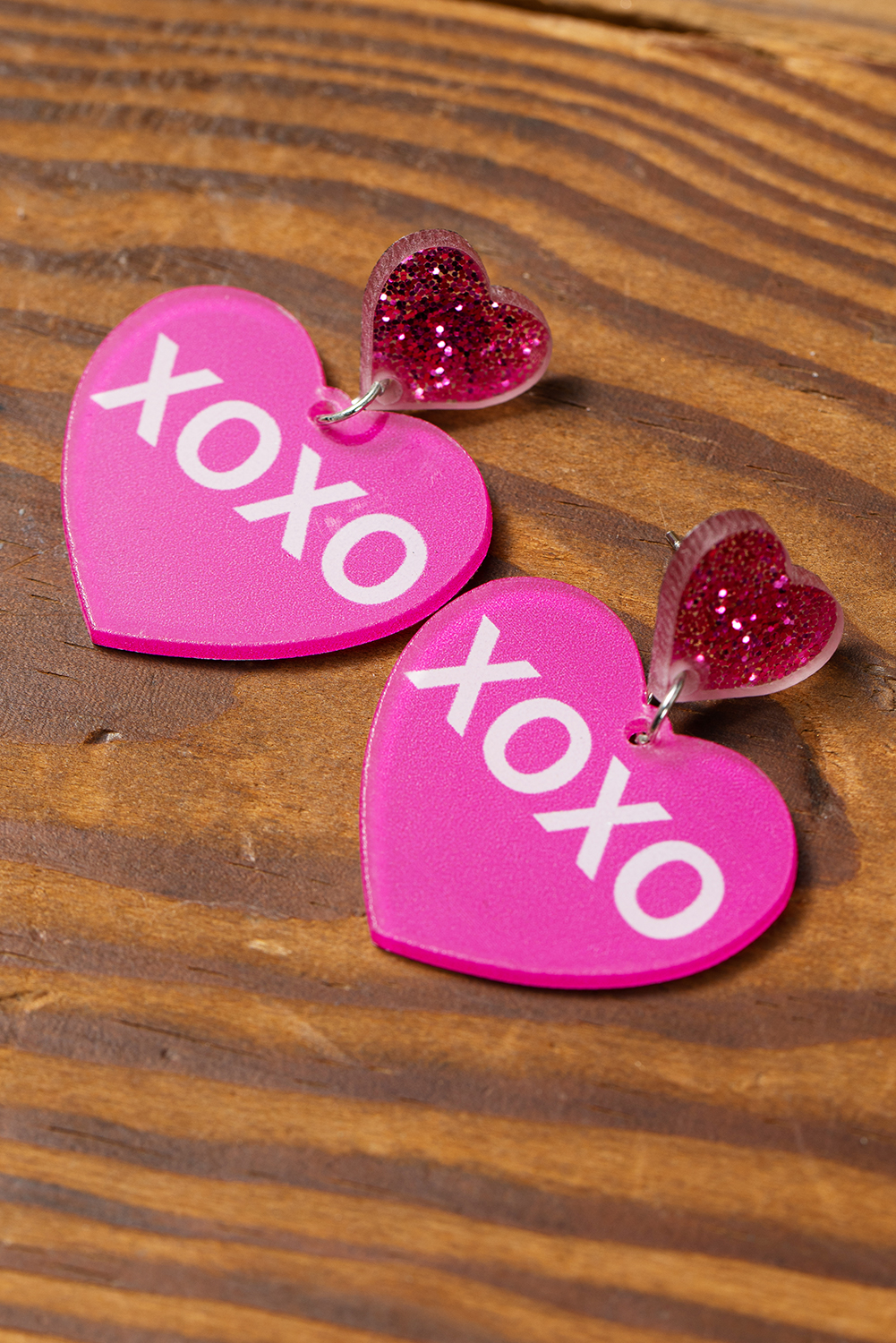 Rose Red Valentine XOXO Print Double Heart Shape Earrings - loveforevers