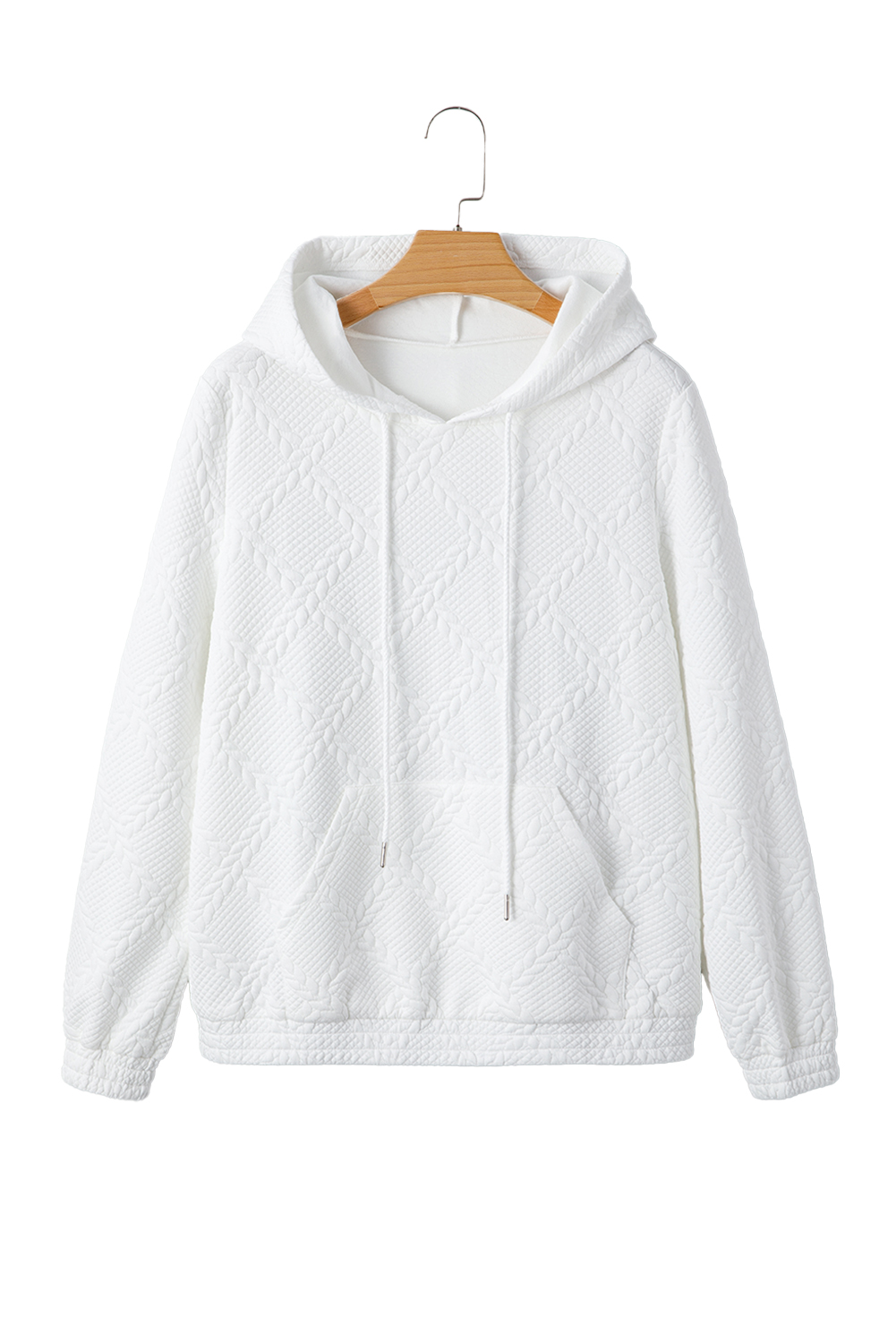 White Cable Lattice Texture Kangaroo Pocket Hoodie - loveforevers