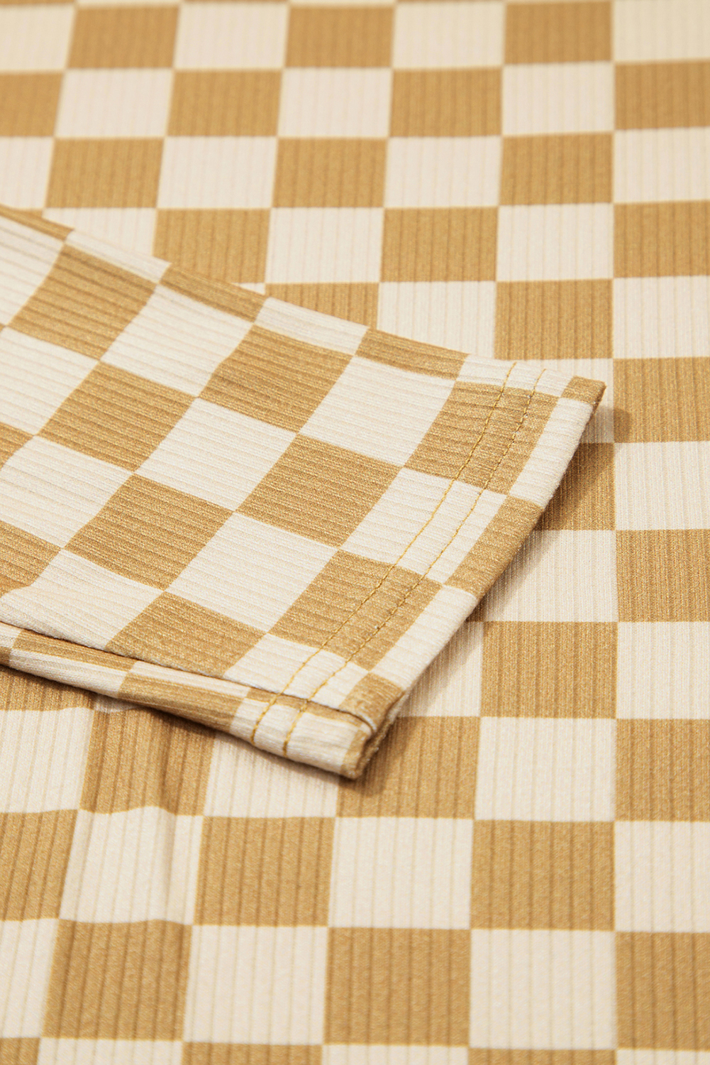 Khaki Check Pattern Turtleneck Ribbed Slim Long Sleeve Tee - loveforevers