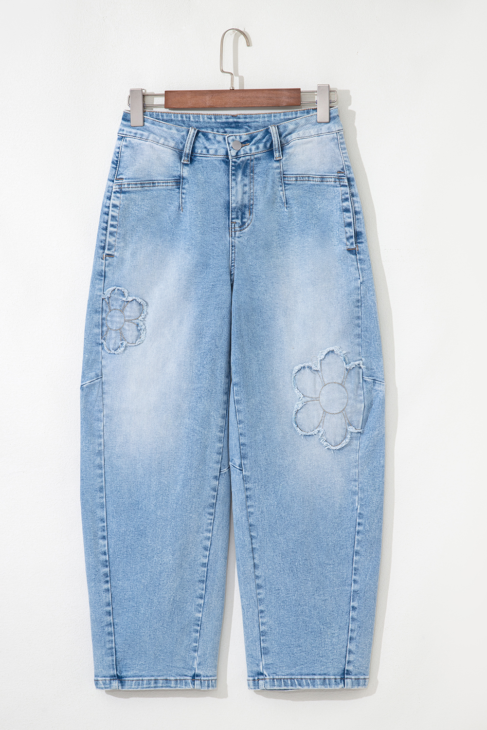 Beau Blue Flower Patched Light Wash Cropped High Waist Jeans - loveforevers