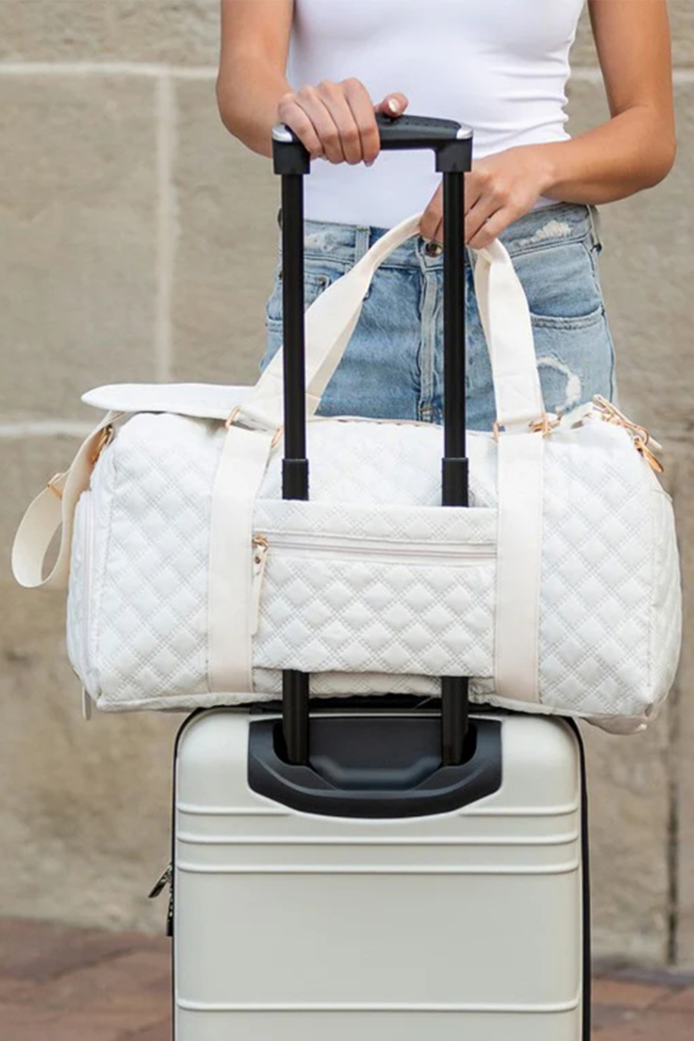 Black Rhombus Textured Waterproof Travel Duffel Bag - loveforevers