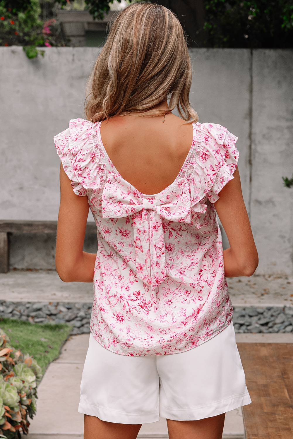 Beau Blue Textured Bow Knot Frilled Butterfly Sleeve Blouse - loveforevers