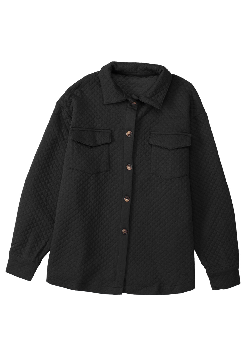 Gray Retro Quilted Flap Pocket Button Shacket - loveforevers