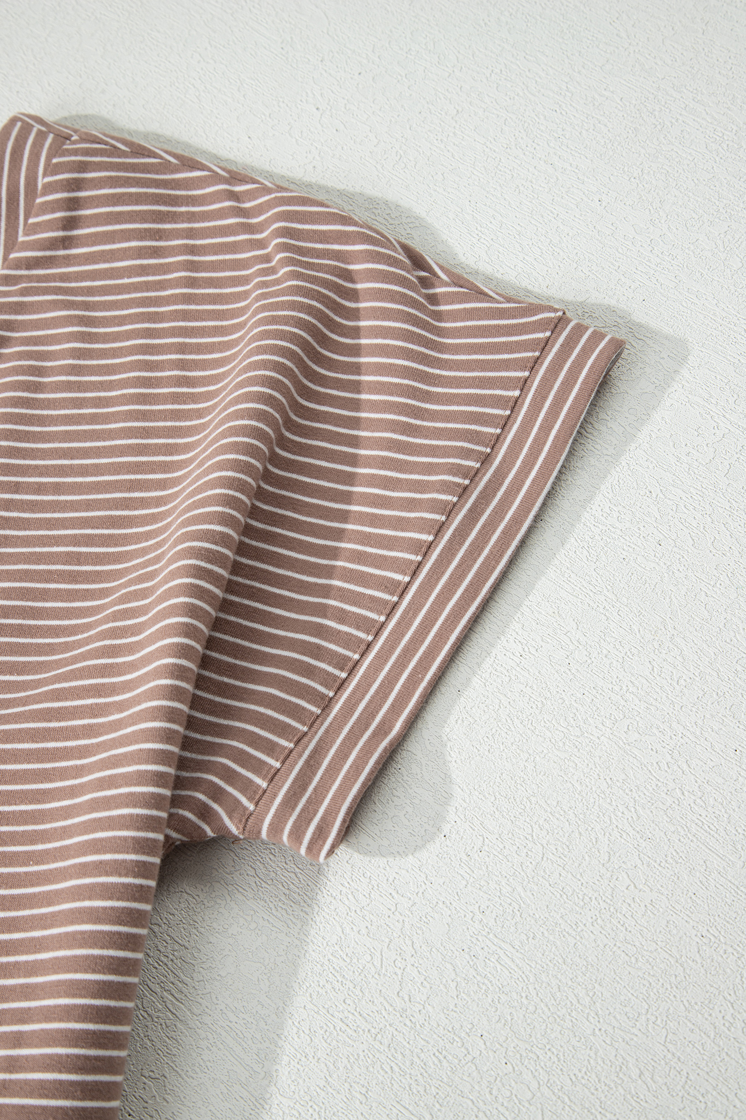Khaki Stripe Buttoned V Neck High Low Side Slit T Shirt - loveforevers