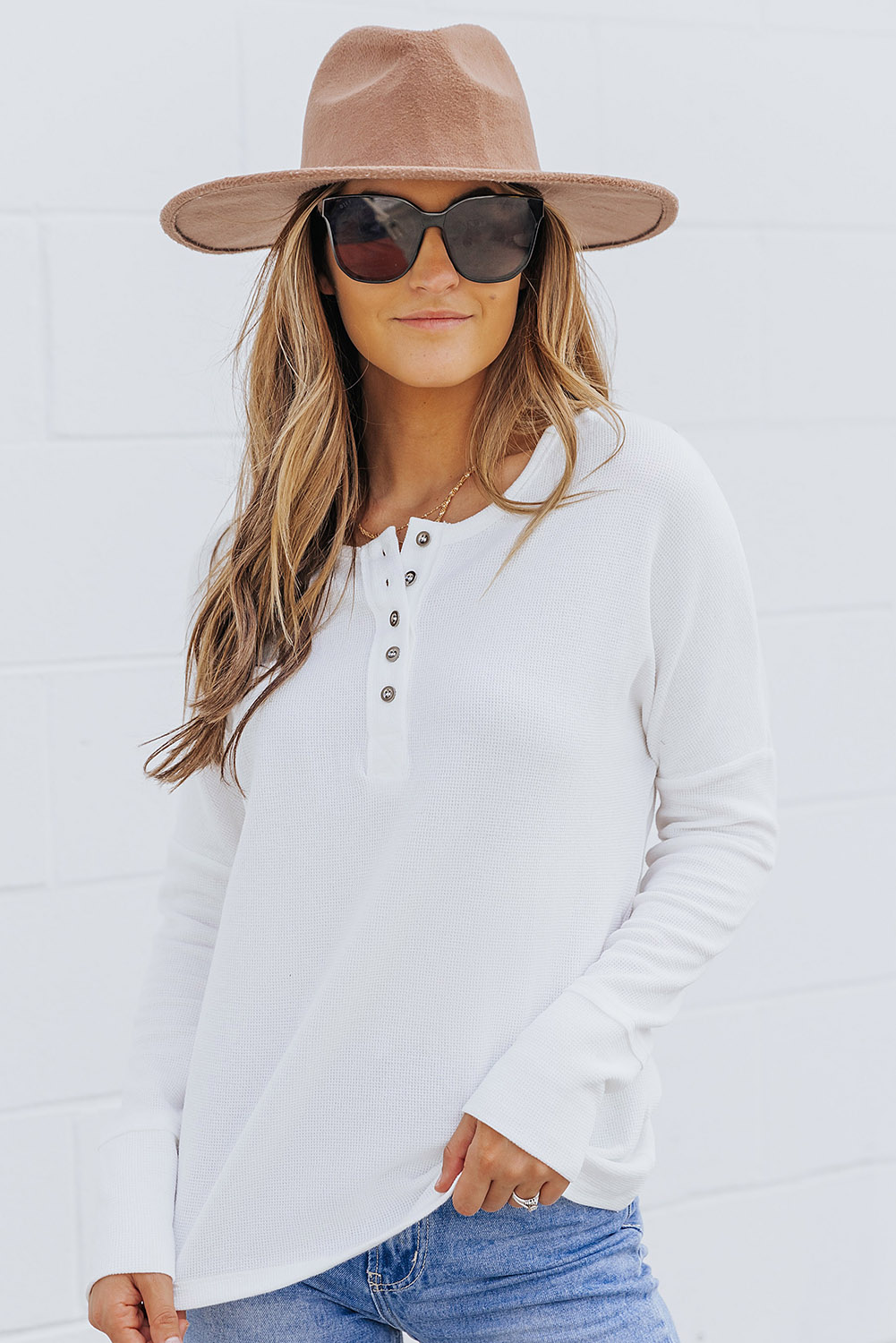 Black Waffle Knit Henley Top - loveforevers