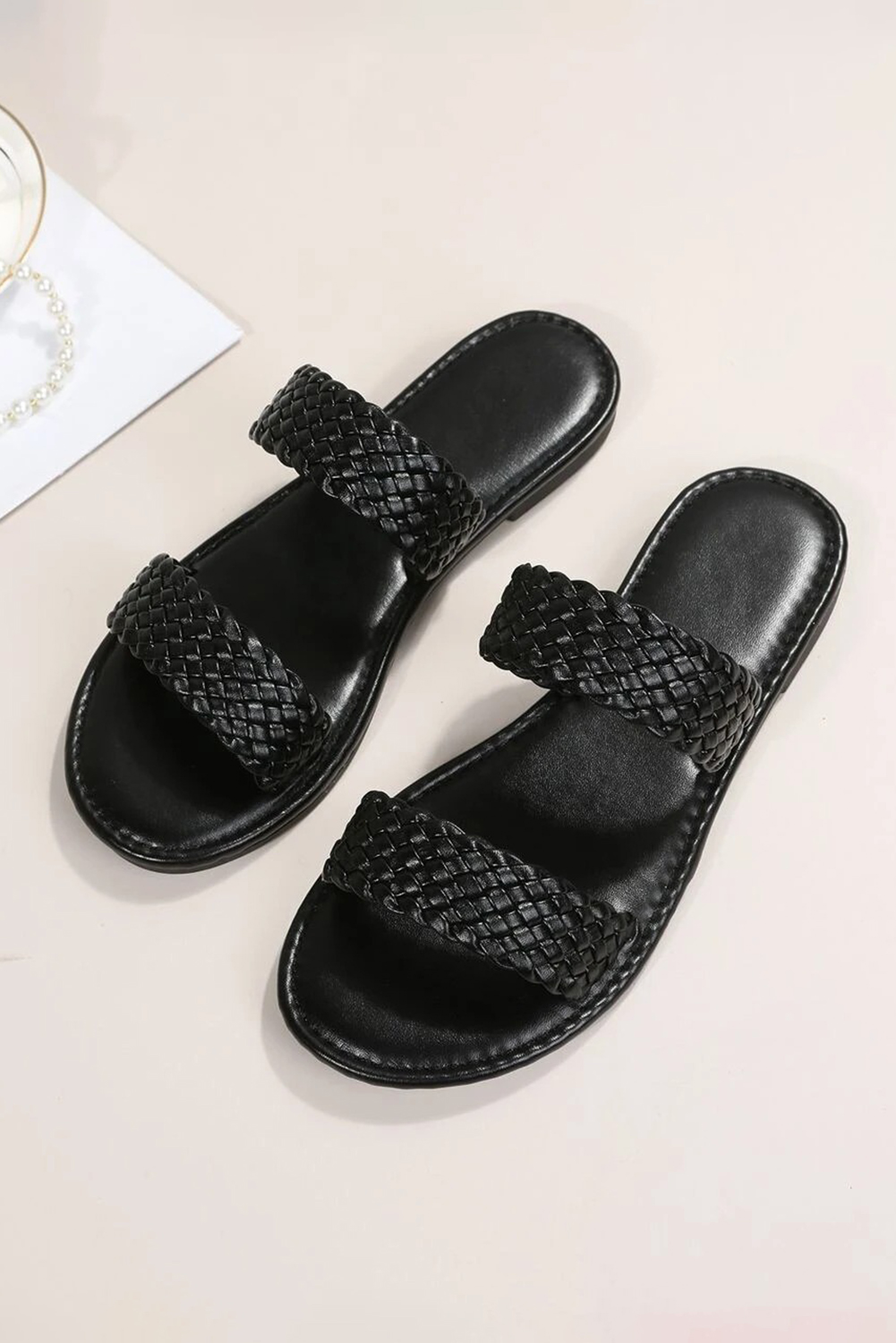 Chestnut Braided Double Band Leathered Flat Slippers - loveforevers