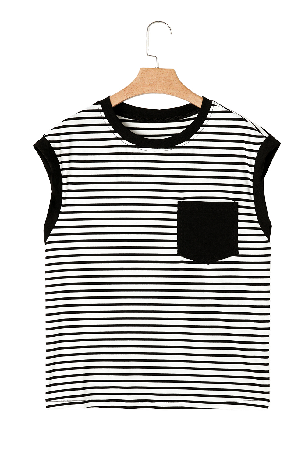 Red Stripe Chest Pocket Patch Round Neck Tank Top - loveforevers