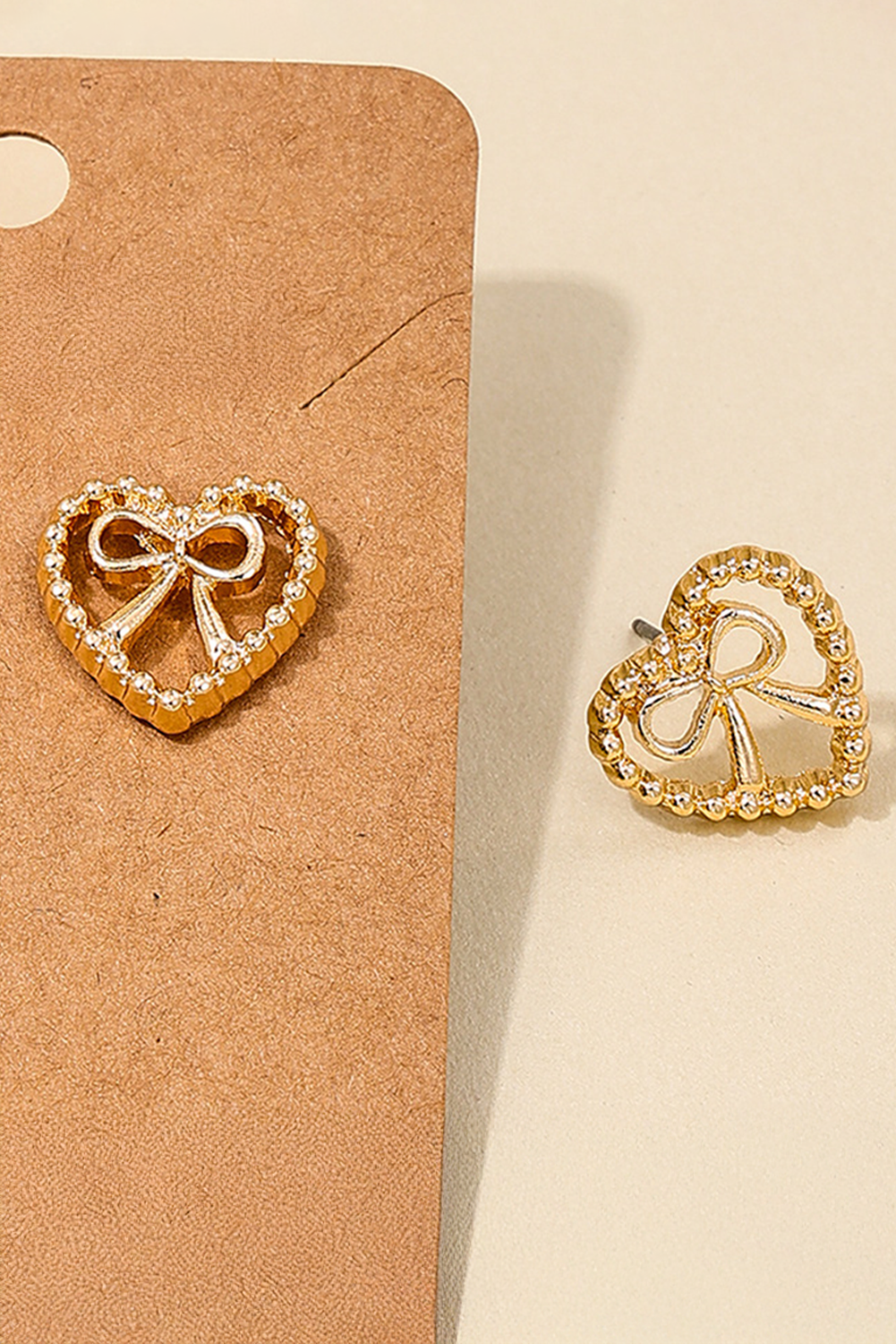 Gold Bow Decor Heart Shape Plate Alloy Stud Earrings - loveforevers