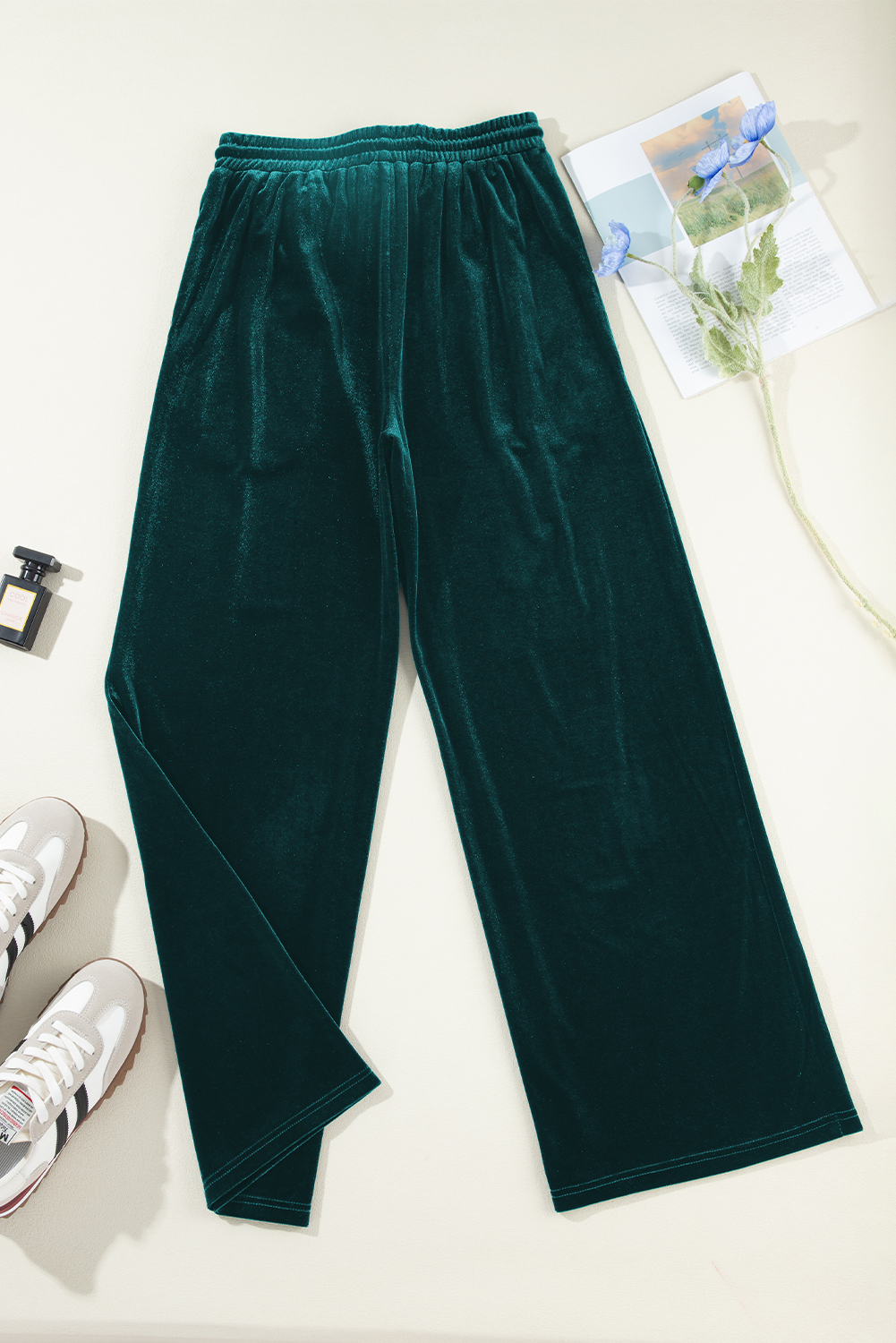 Evergreen Solid Drawstring Waist Wide Leg Pants - loveforevers