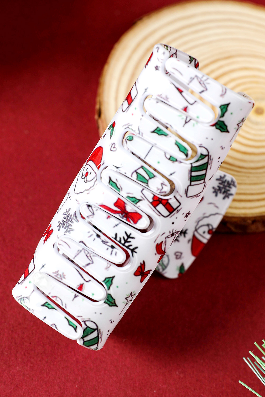 White Christmas Pattern Print Cut Out Hair Claw Clip - loveforevers