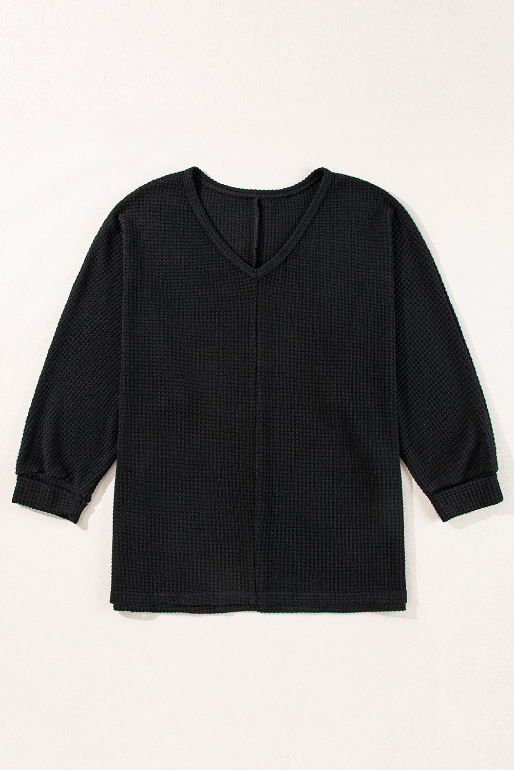 White Waffle Knit Side Slits Loose Fit V Neck Top - loveforevers