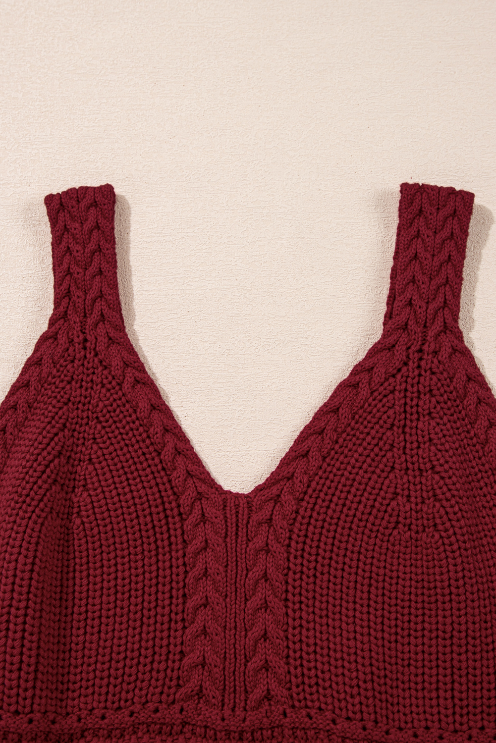 Burgundy Cable Knit Pointelle Slim Fit V Neck Sweater Vest - loveforevers