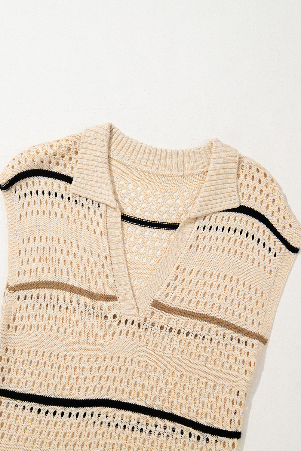 Apricot Beach Eyelet Crochet Knit Striped Detail Polo Tee Dress - loveforevers