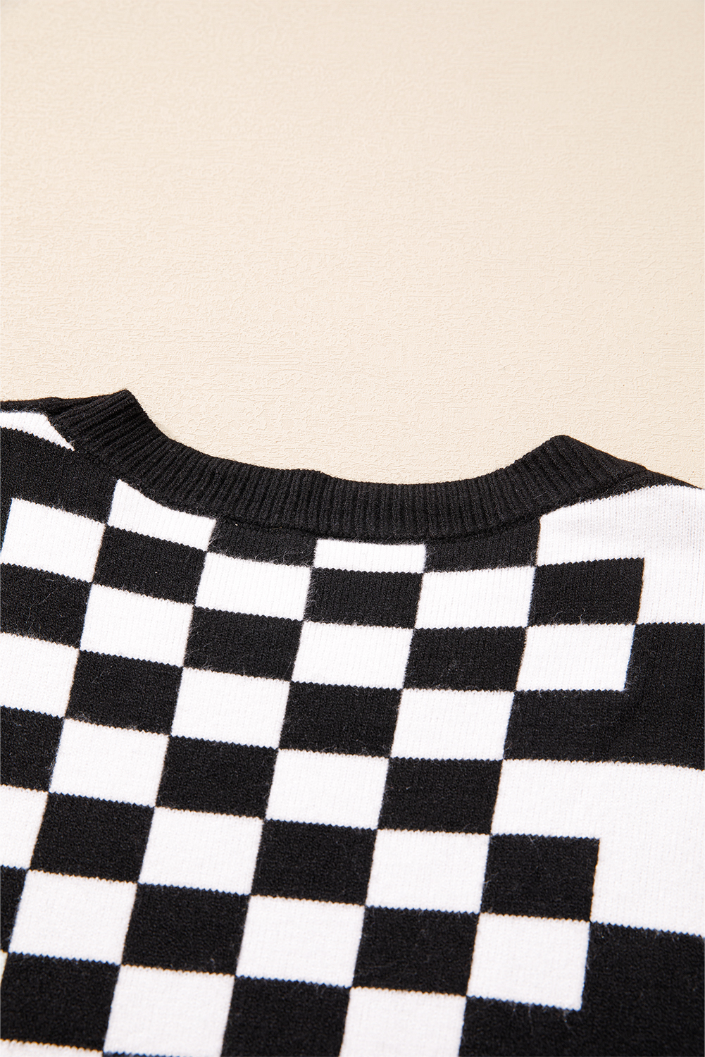 Khaki Checkered Print Drop Shoulder Round Neck Sweater - loveforevers