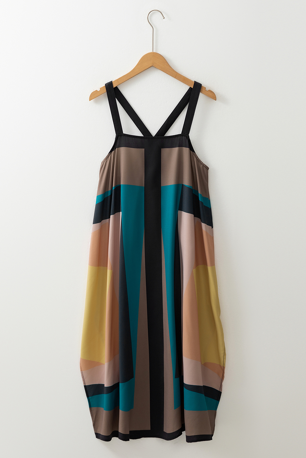 Brown Retro Geometric Printed Y Back Sleeveless Dress - loveforevers