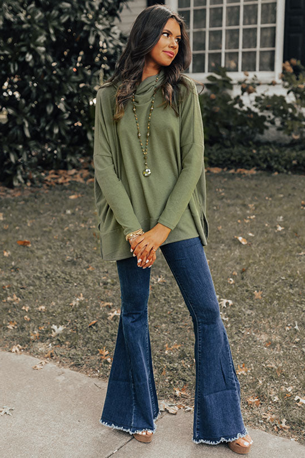 Jungle Green Cowl Neck Shift Tunic Top - loveforevers