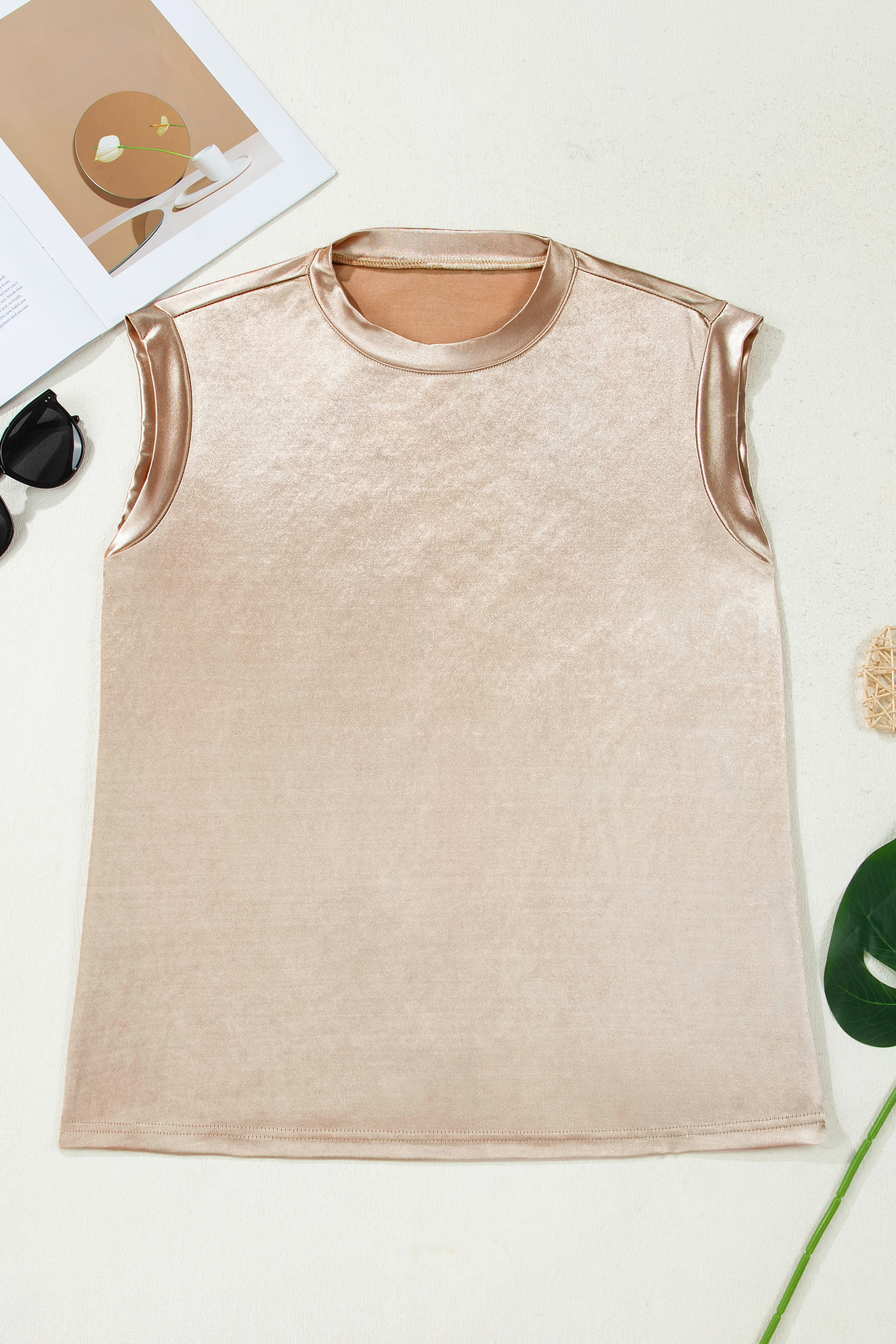 Apricot Metallic Round Neck Smocked Long Sleeve Blouse - loveforevers