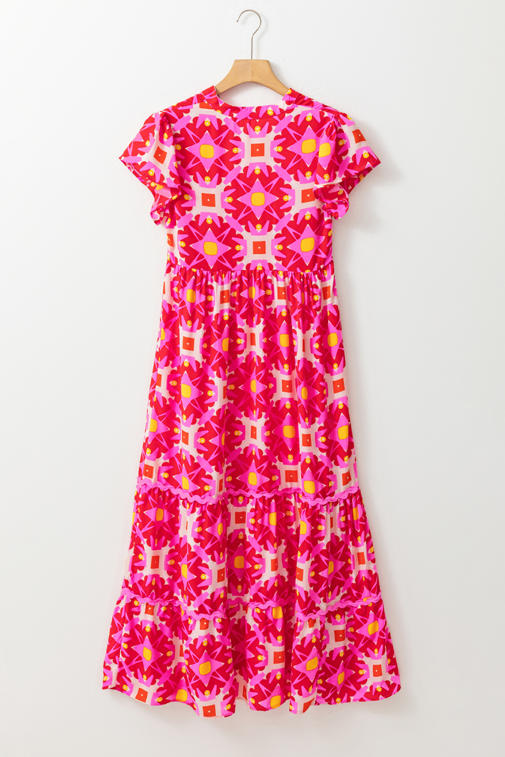 Strawberry Pink Geo Print V-neck Maxi Dress - loveforevers